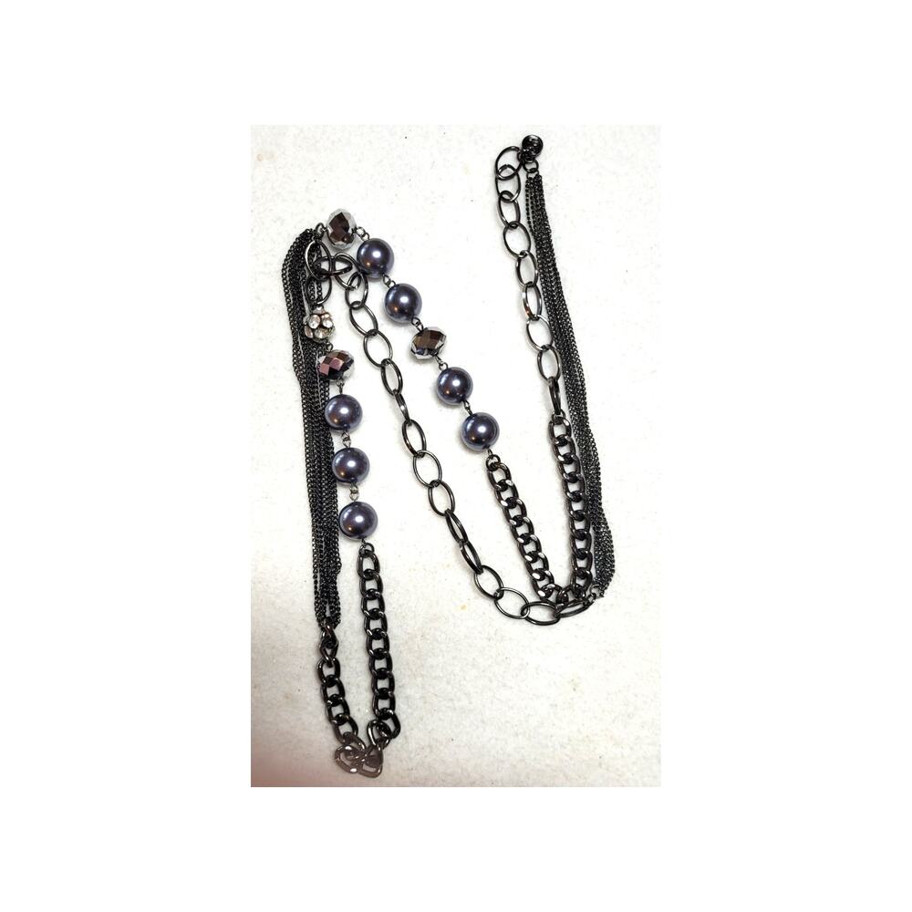 Simply Vera Wang Multi Strand Chain Link Long Statement Necklace 46" Gunmetal